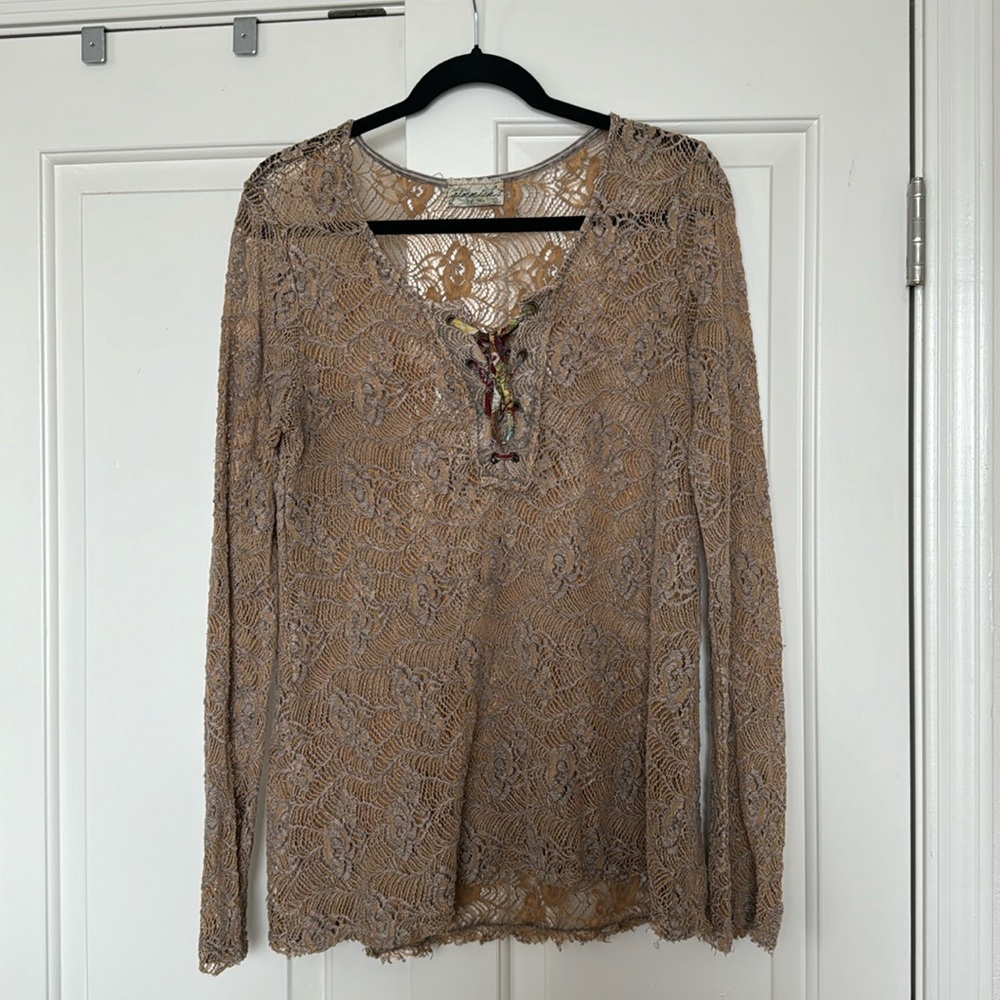 Tan lacy long sleeved shirt size medium